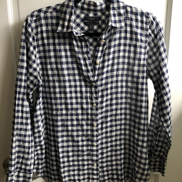 J Crew Classic Boy Shirt Crinkle Gingham Navy 6P - Picture 1 of 3